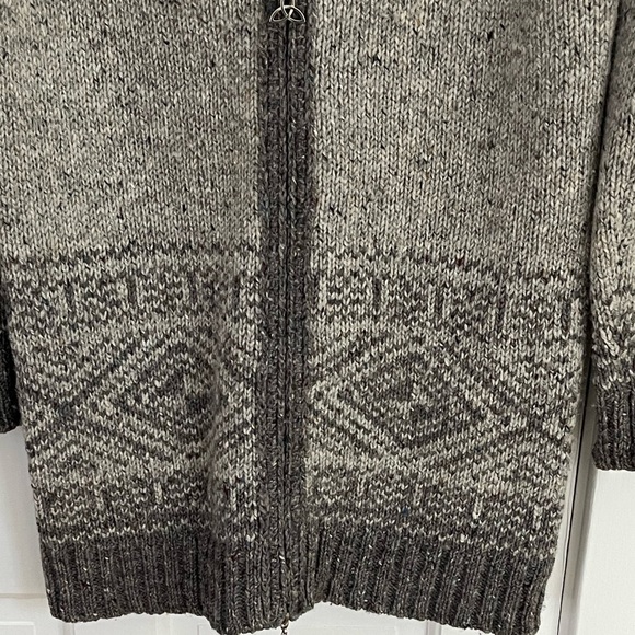 Inis Crafts 100% Wool Irish Knit Hooded Zipper Sweater Grey Tweed Women M - Picture 3 of 16